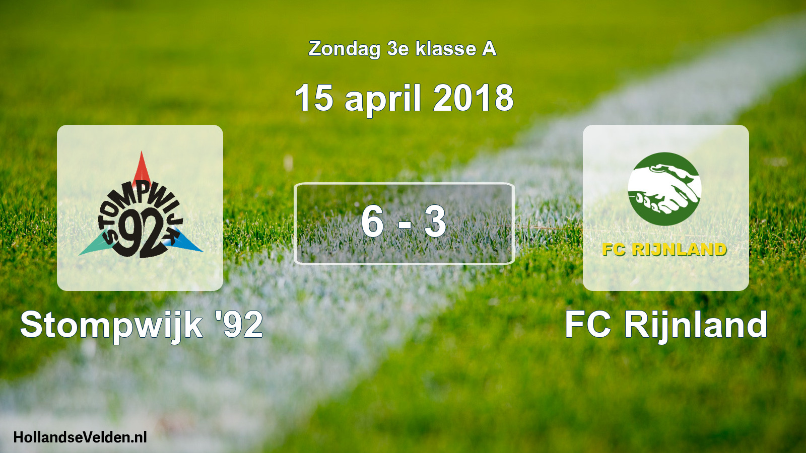 Total number of matches played: Stompwijk '92 - FC Rijnland 6 - 3 (15 April 2018)