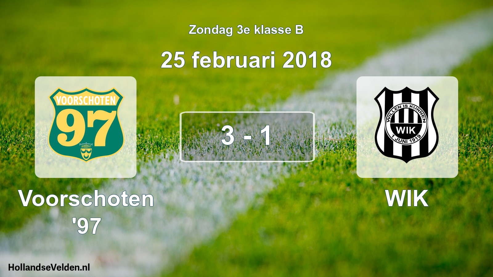 Total number of matches played: Voorschoten '97 - WIK 3 - 1 (25 February 2018)