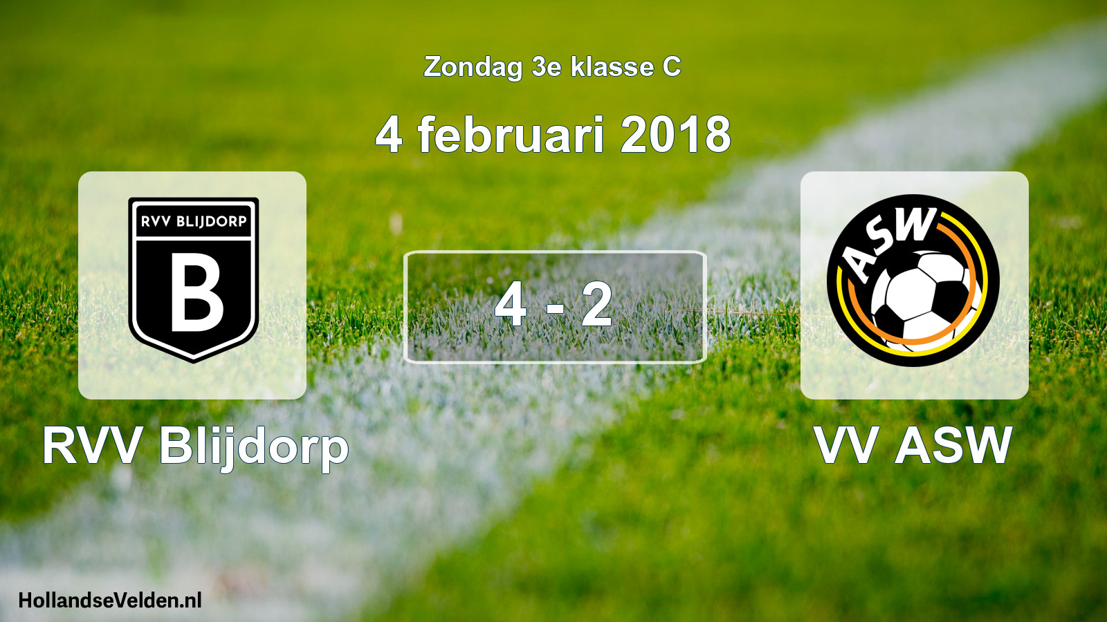 Total number of matches played: RVV Blijdorp - VV ASW 4 - 2 (4 February 2018)