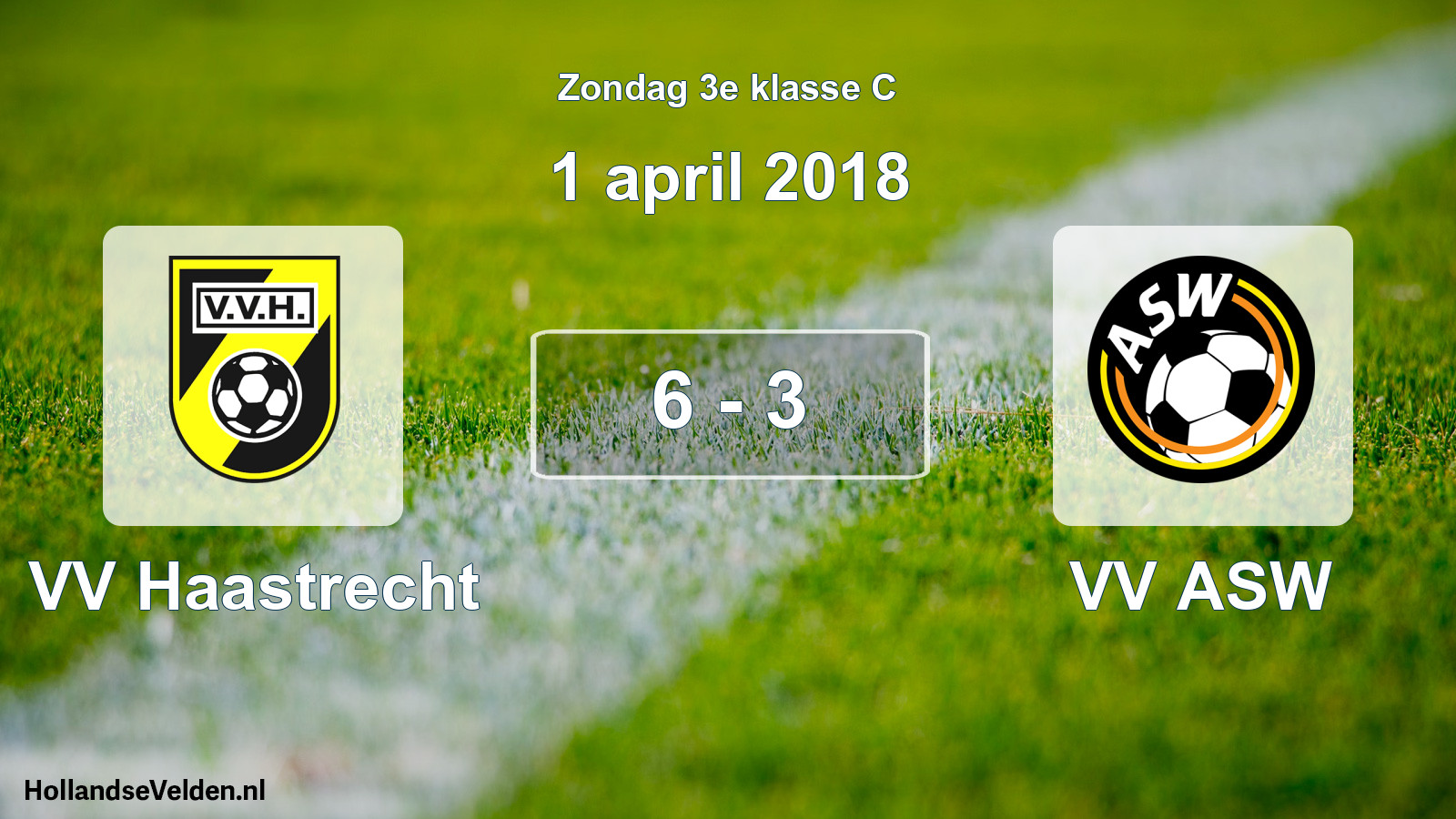 Total number of matches played: VV Haastrecht - VV ASW 6 - 3 (1 April 2018)