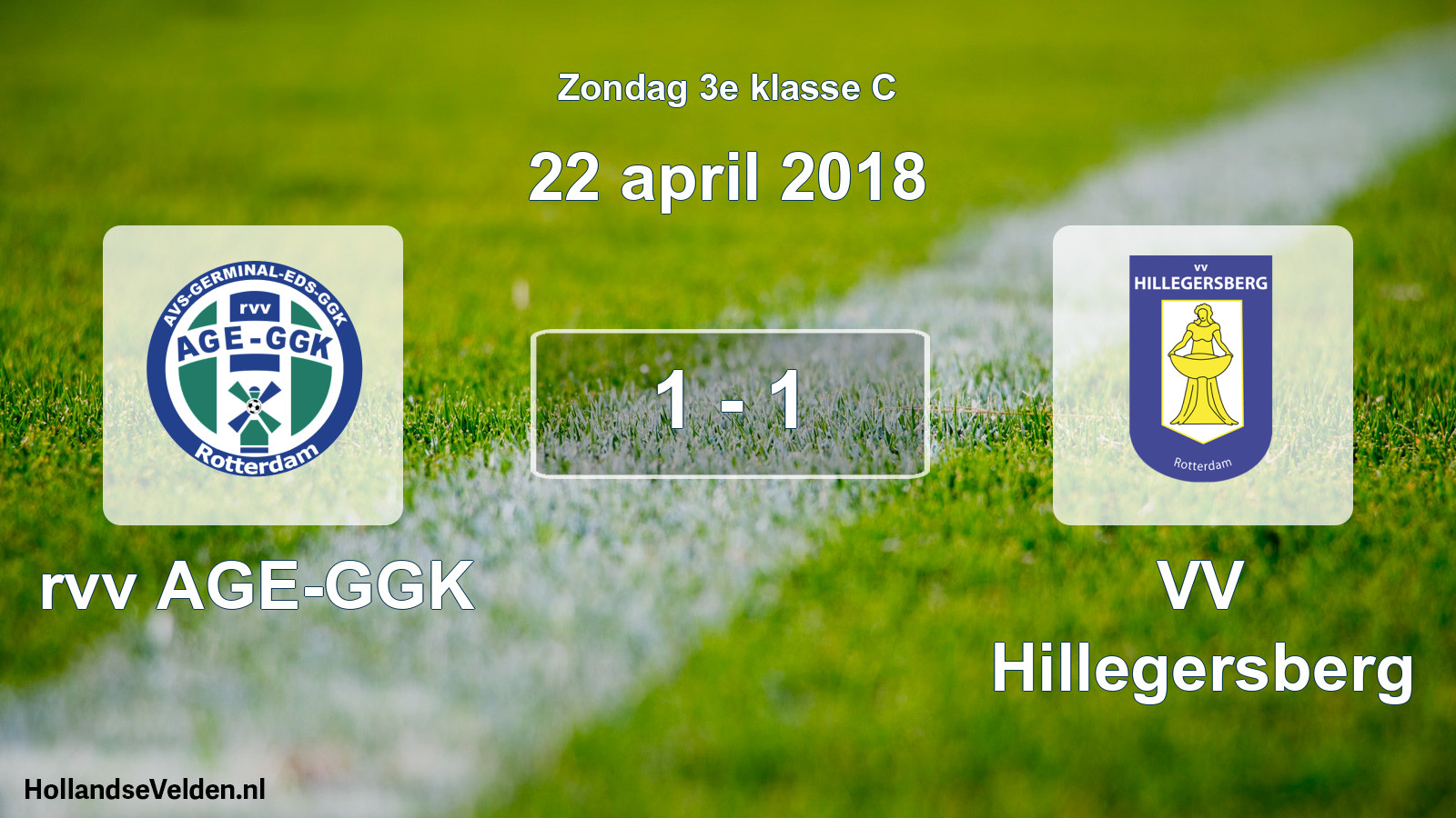 Total number of matches played: rvv AGE-GGK - VV Hillegersberg 1 - 1 (22 April 2018)