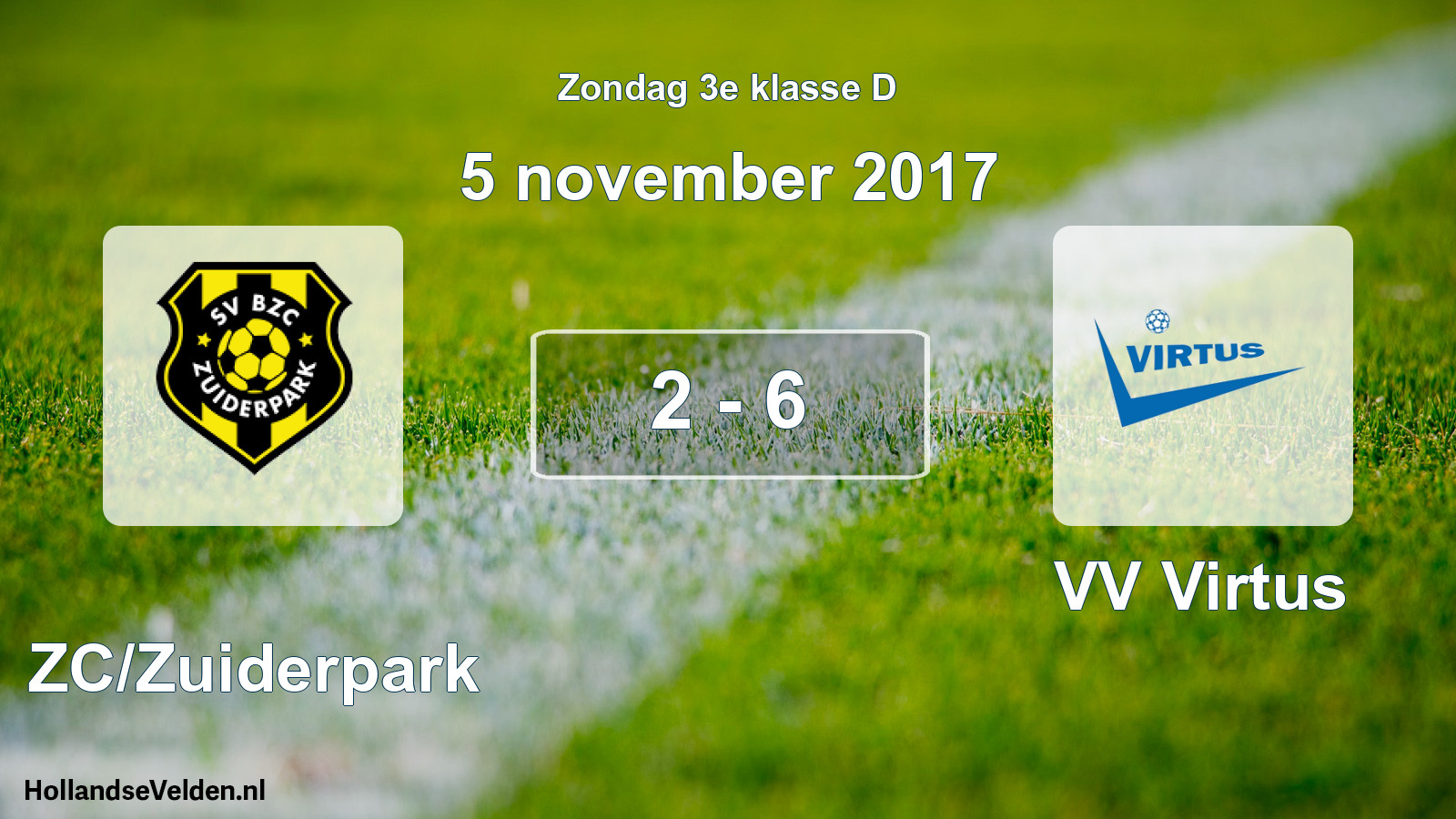 Total number of matches played: BZC/Zuiderpark - VV Virtus 2 - 6 (5 November 2017)
