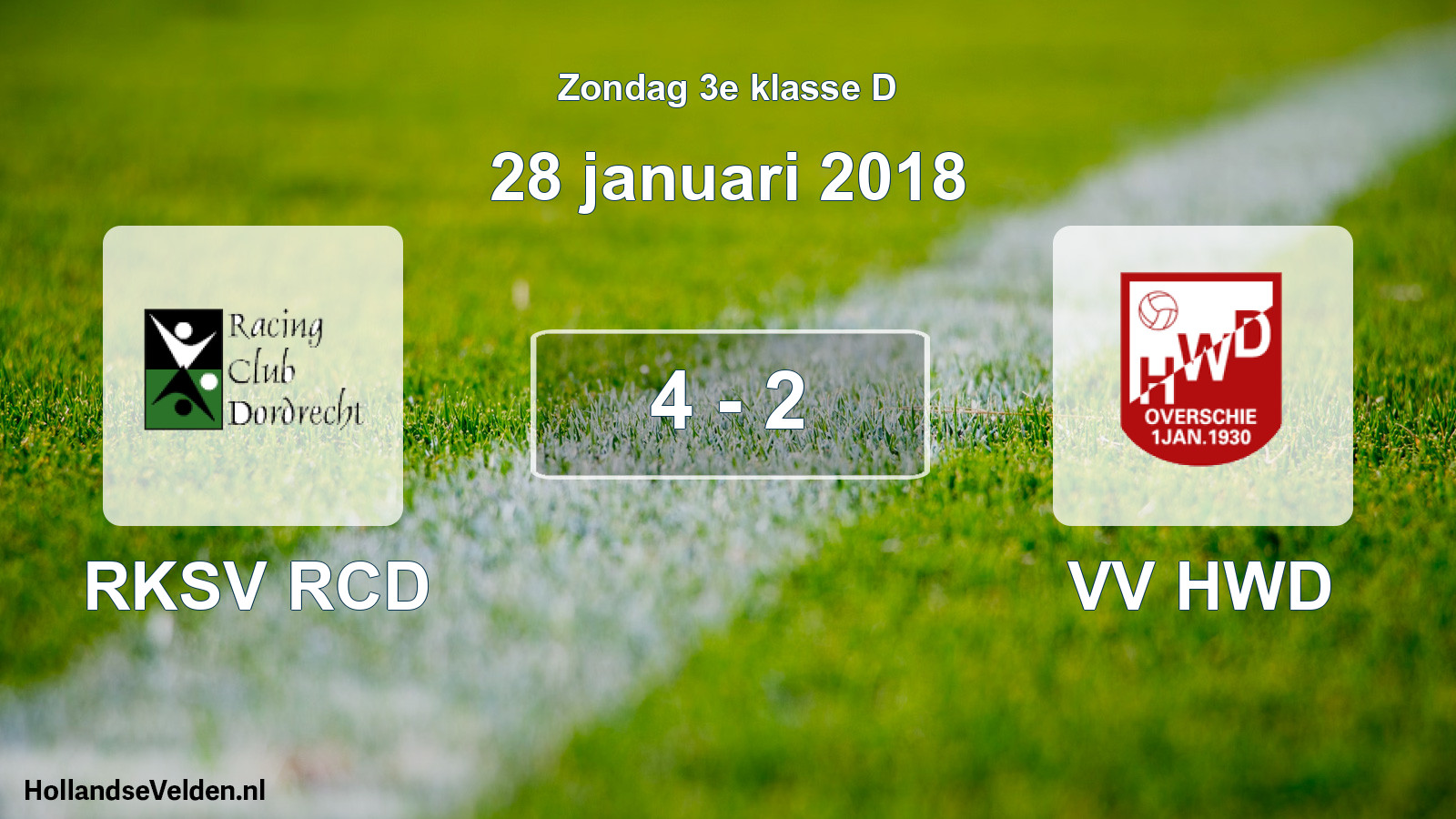Total number of matches played: RKSV RCD - VV HWD 4 - 2 (28 January 2018)