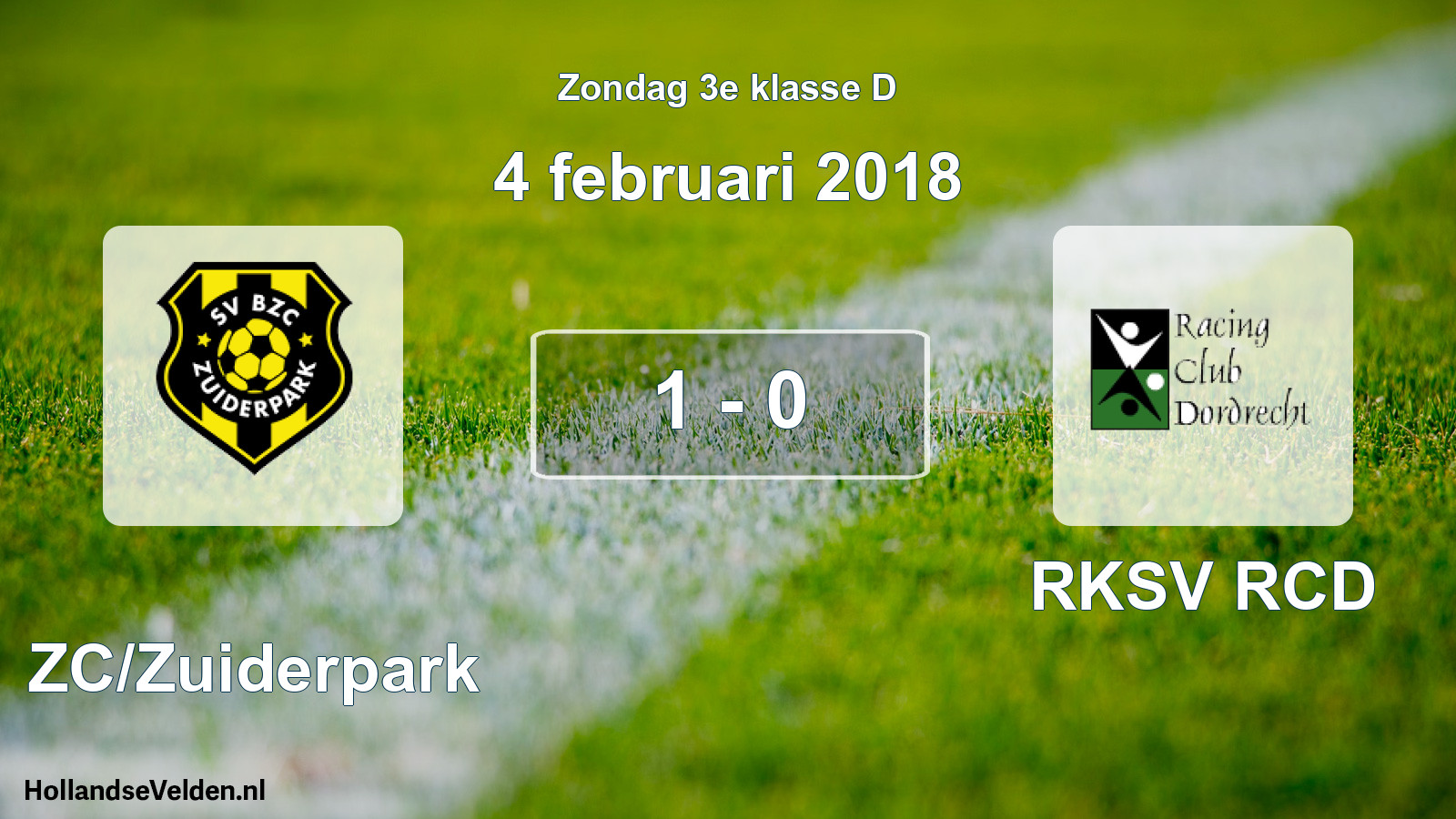 Total number of matches played: BZC/Zuiderpark - RKSV RCD 1 - 0 (4 February 2018)