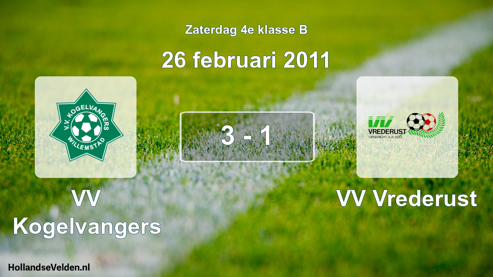 Total number of matches played: VV Kogelvangers - VV Vrederust 3 - 1 (26 February 2011)