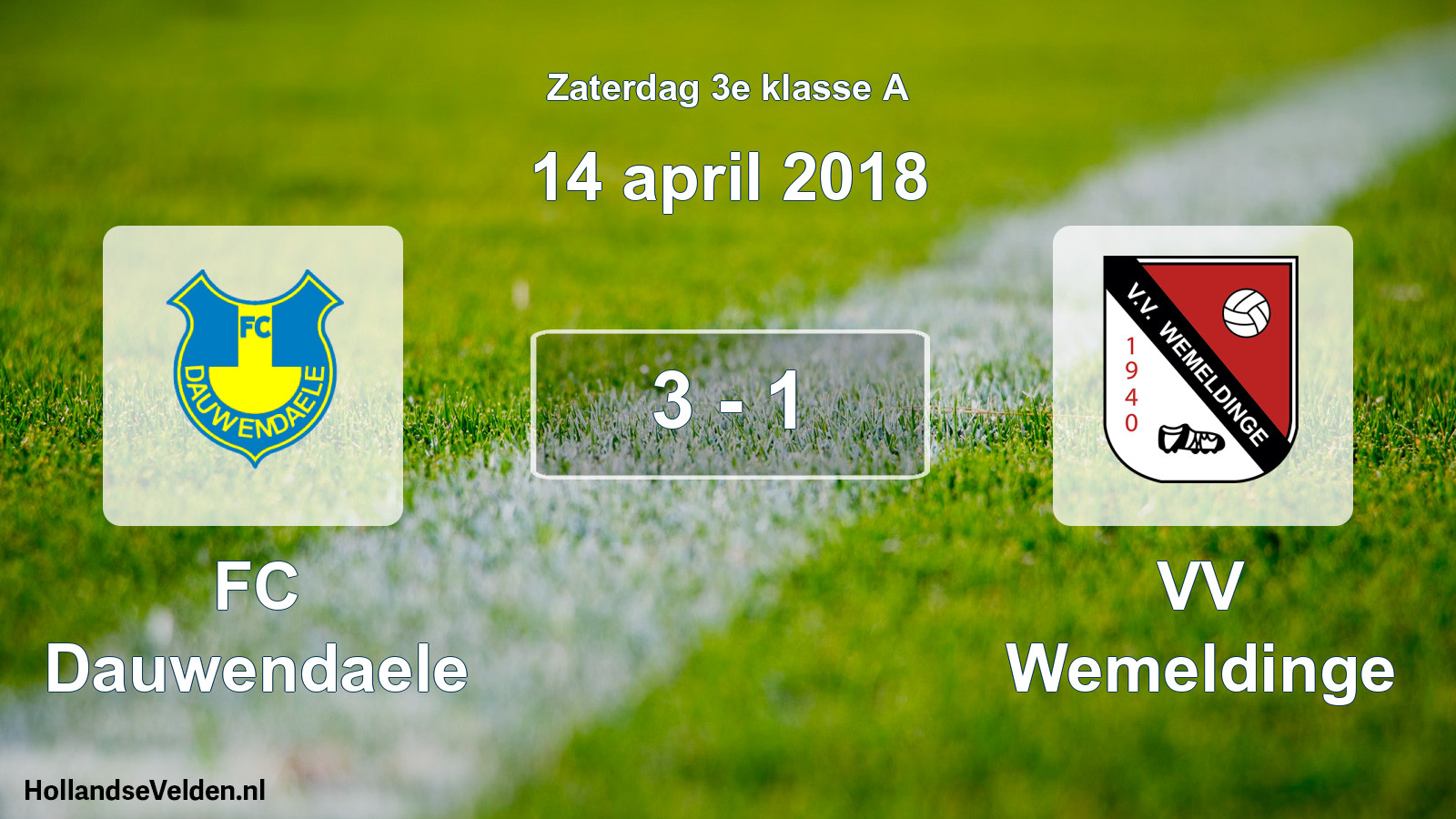Total number of matches played: FC Dauwendaele - VV Wemeldinge 3 - 1 (14 April 2018)