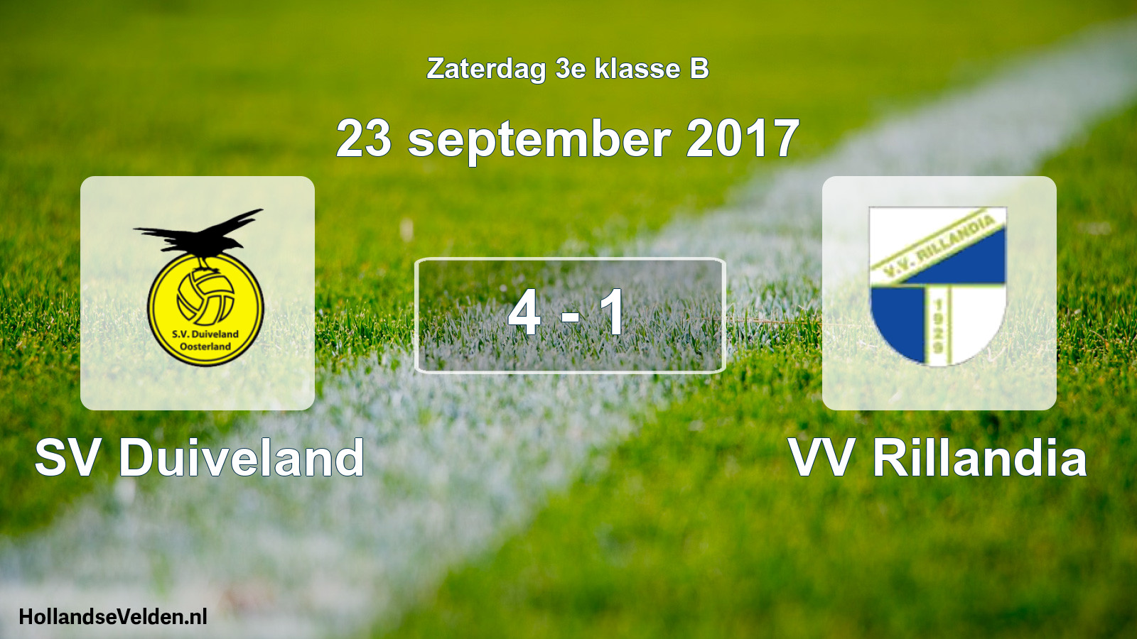 Total number of matches played: SV Duiveland - VV Rillandia 4 - 1 (23 September 2017)