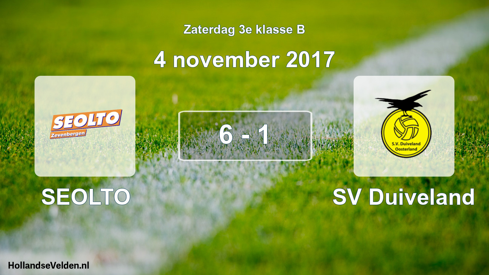 Total number of matches played: SEOLTO - SV Duiveland 6 - 1 (4 November 2017)
