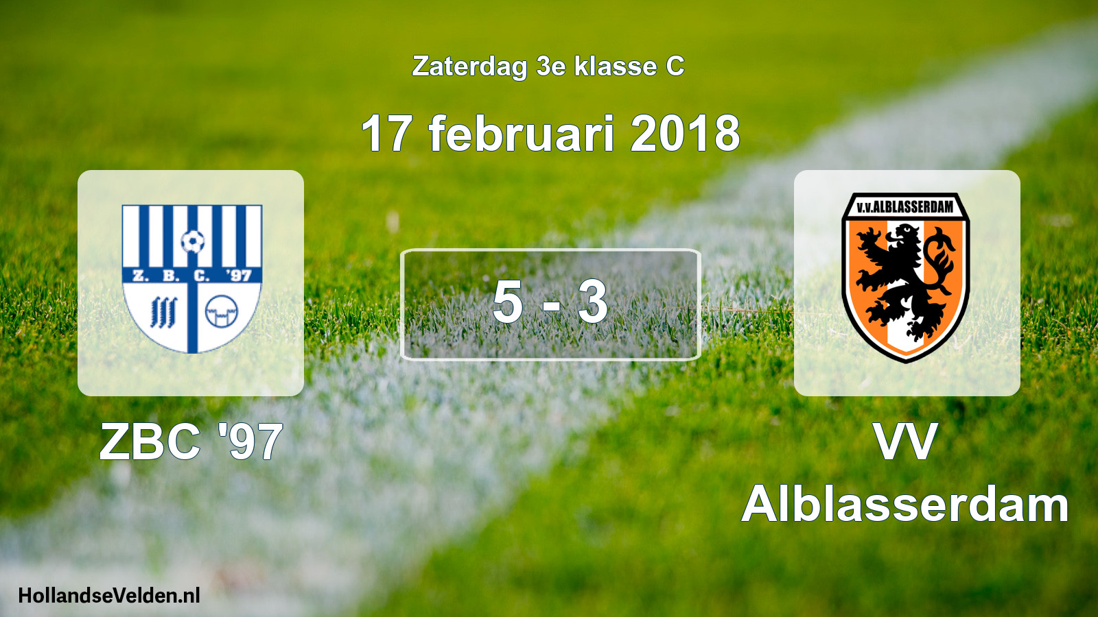 Total number of matches played: ZBC '97 - VV Alblasserdam 5 - 3 (17 February 2018)