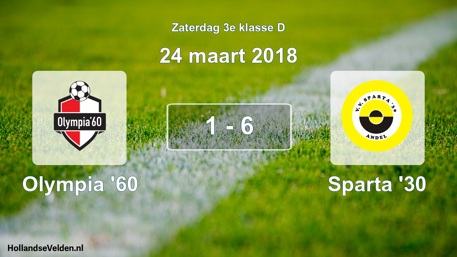 Total number of matches played: Olympia '60 - Sparta '30 1 - 6 (24 March 2018)