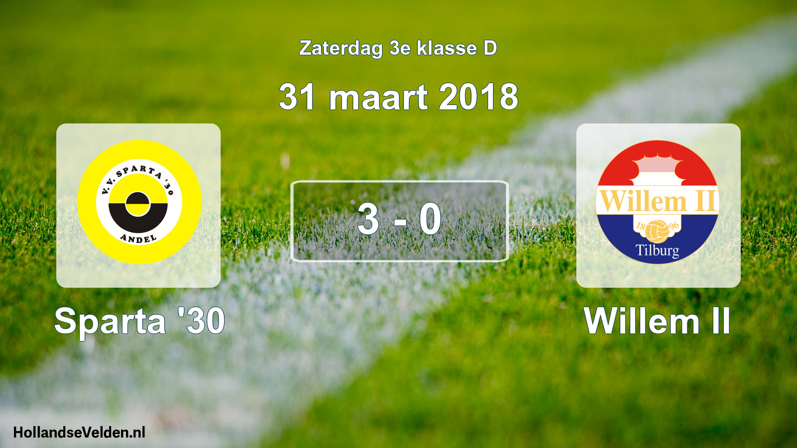 Total number of matches played: Sparta '30 - Willem II 3 - 0 (31 March 2018)