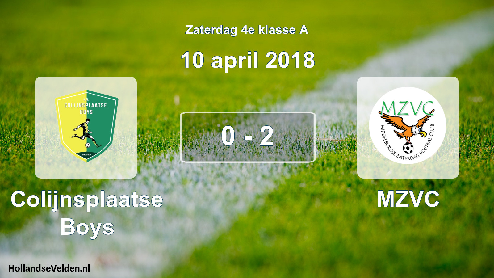Total number of matches played: Colijnsplaatse Boys - MZVC 0 - 2 (10 April 2018)