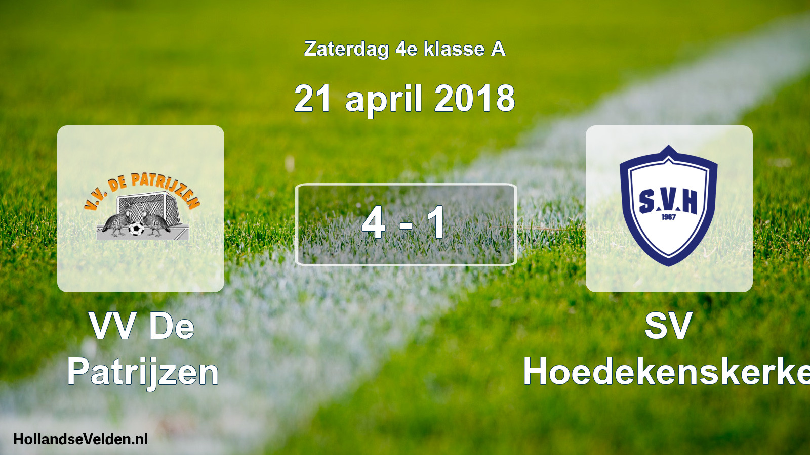 Total number of matches played: VV De Patrijzen - SV Hoedekenskerke 4 - 1 (21 April 2018)