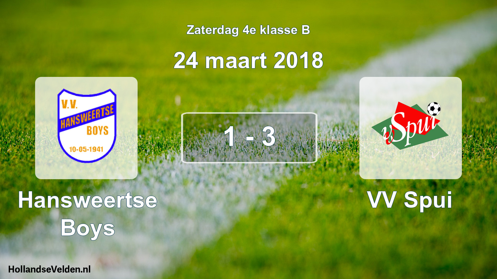 Total number of matches played: Hansweertse Boys - VV Spui 1 - 3 (24 March 2018)
