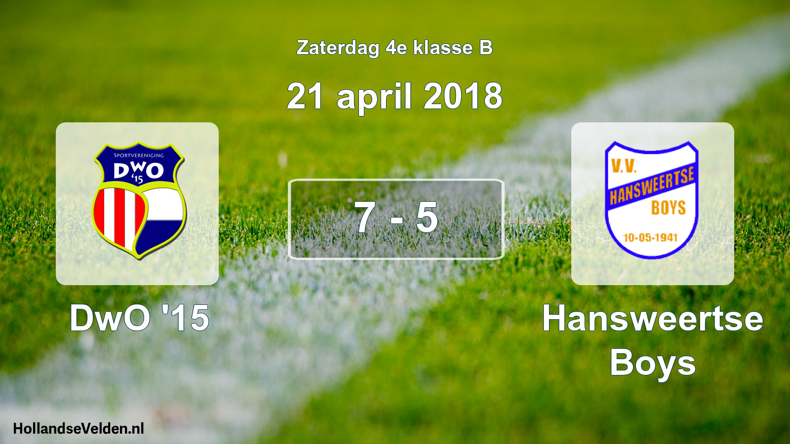 Total number of matches played: DwO '15 - Hansweertse Boys 7 - 5 (21 April 2018)