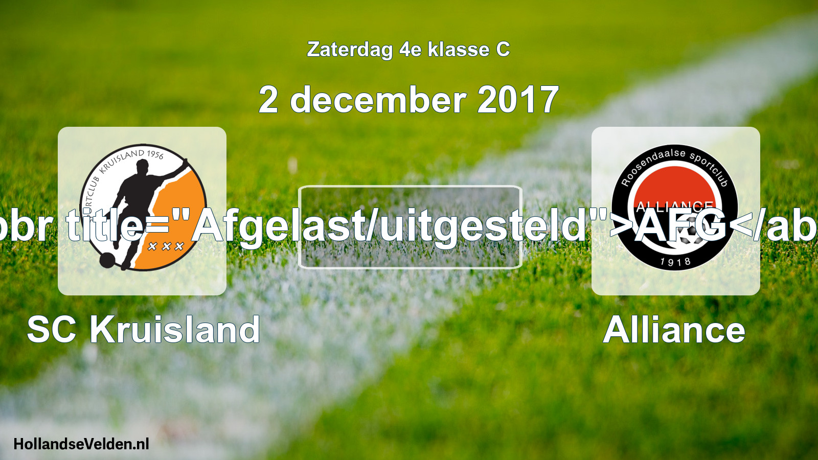 Scheduled Match: SC Kruisland - Alliance (2 December 2017)