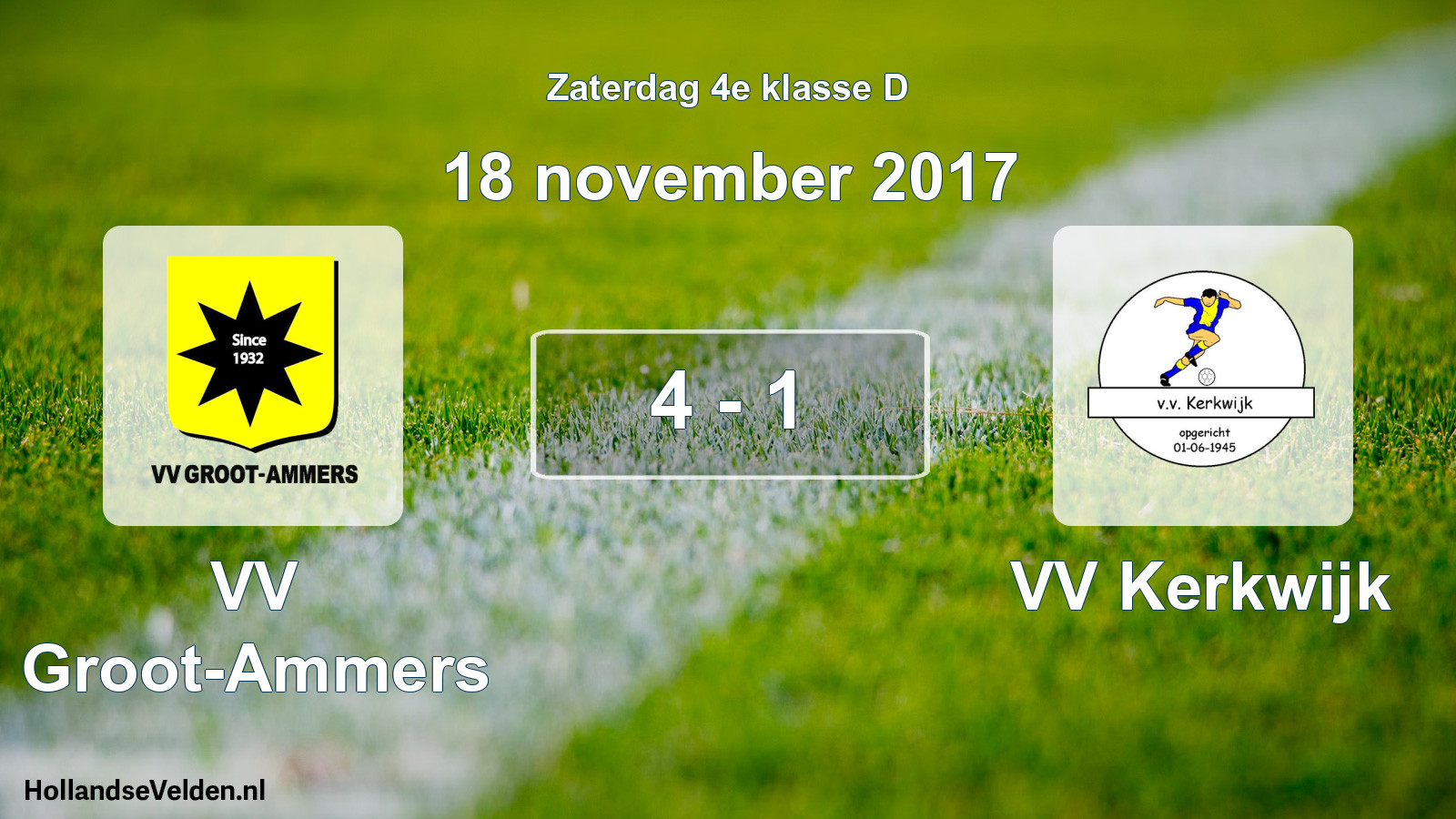 Total number of matches played: VV Groot-Ammers - VV Kerkwijk 4 - 1 (18 November 2017)