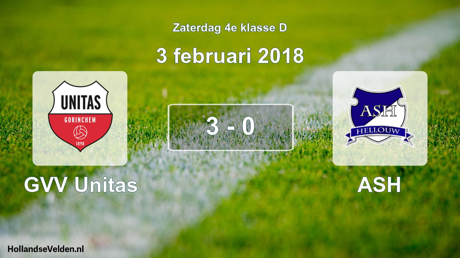 Total number of matches played: GVV Unitas - ASH 3 - 0 (3 February 2018)