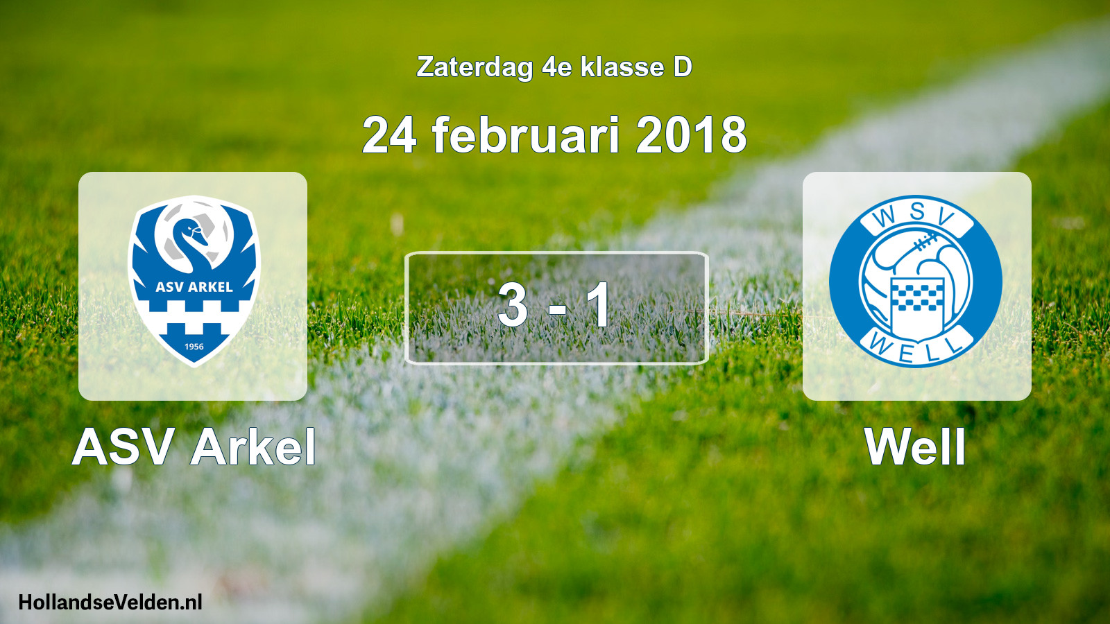 Total number of matches played: ASV Arkel - Well 3 - 1 (24 February 2018)