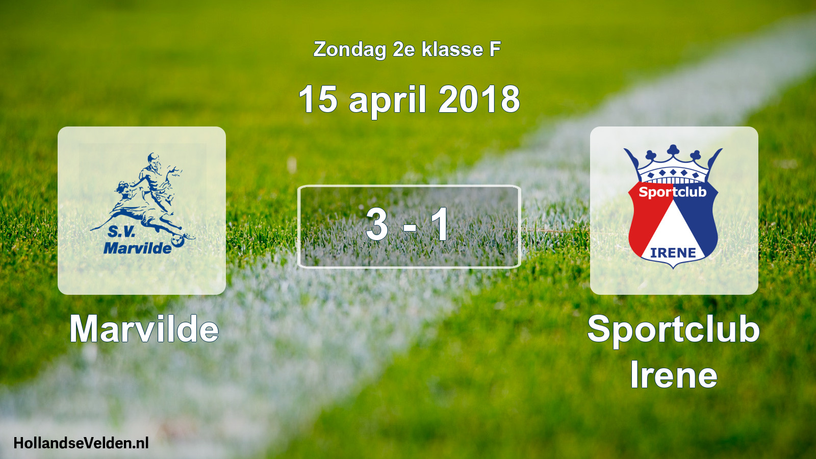 Total number of matches played: Marvilde - Sportclub Irene 3 - 1 (15 April 2018)
