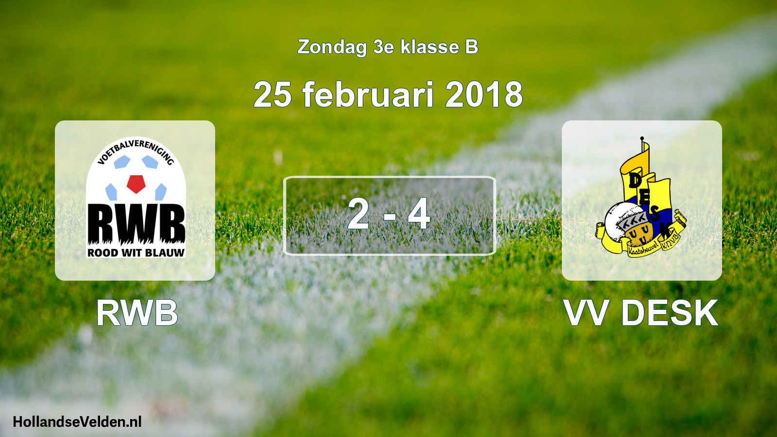 Total number of matches played: RWB - VV DESK 2 - 4 (25 February 2018)