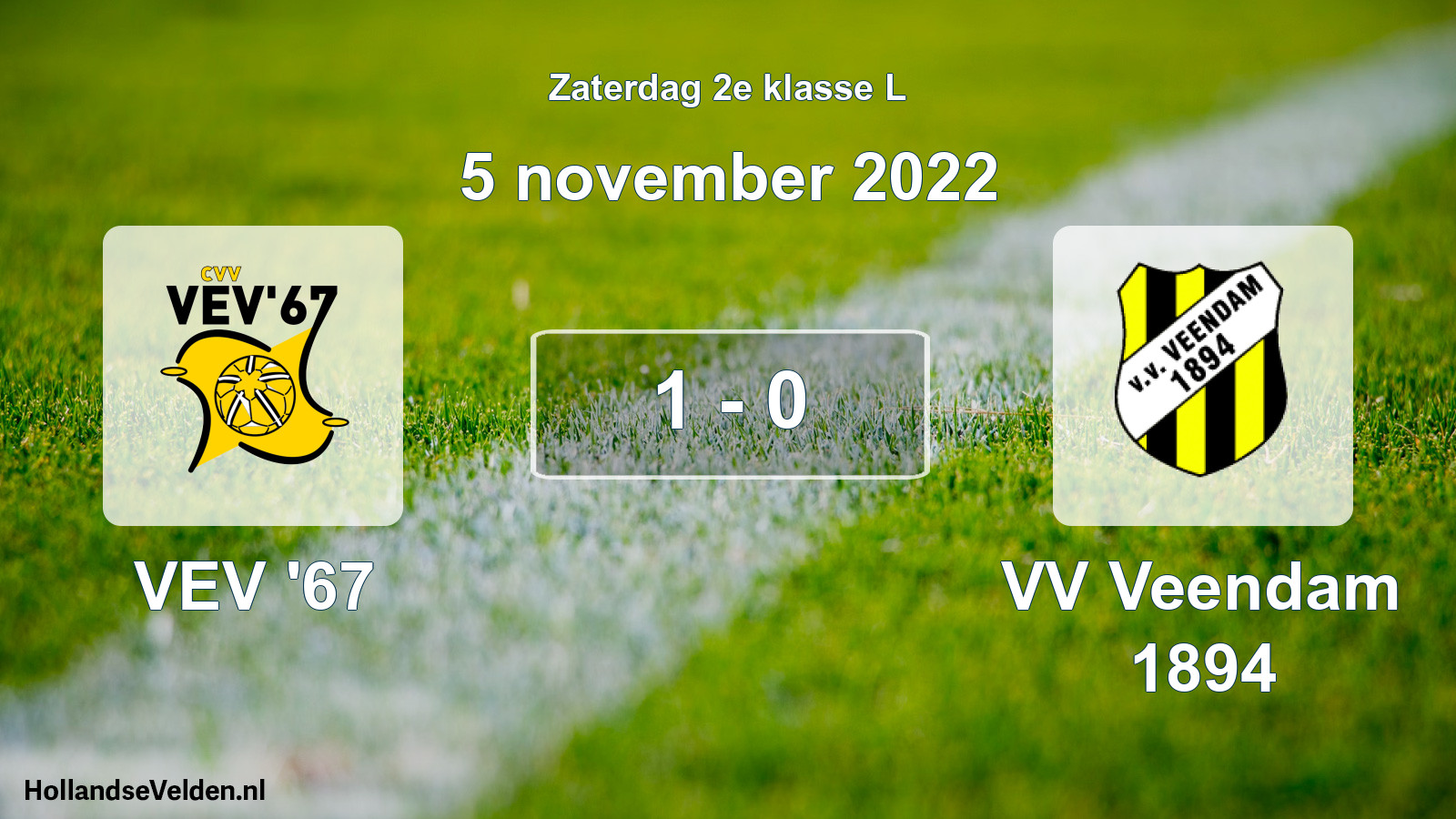 Total number of matches played: VEV '67 - VV Veendam 1894 1 - 0 (5 November 2022)