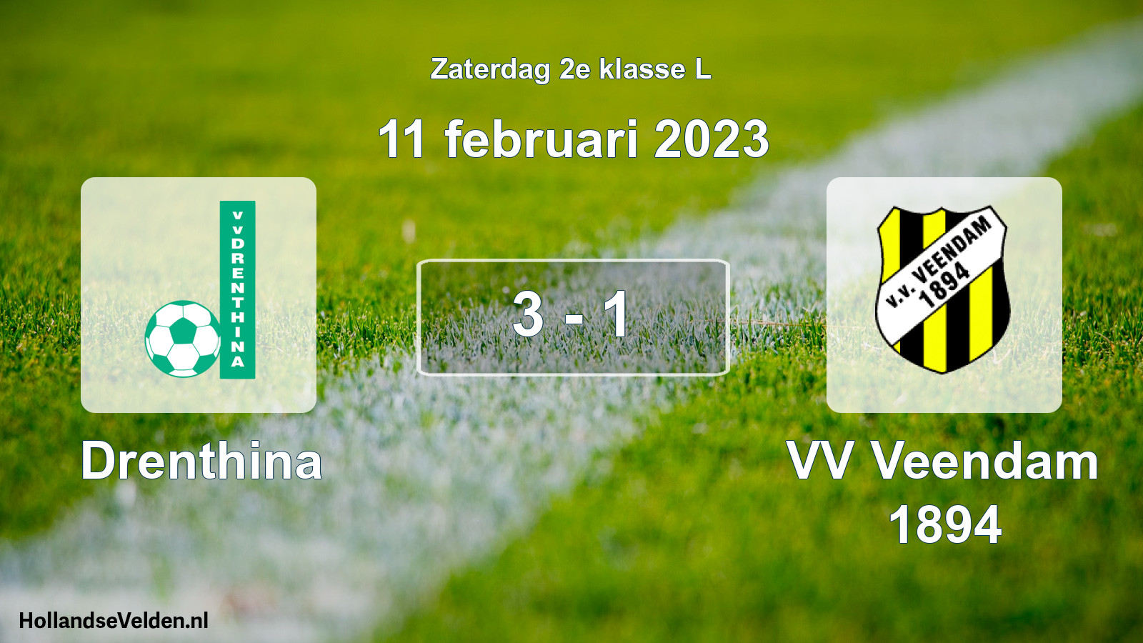 Total number of matches played: Drenthina - VV Veendam 1894 3 - 1 (11 February 2023)