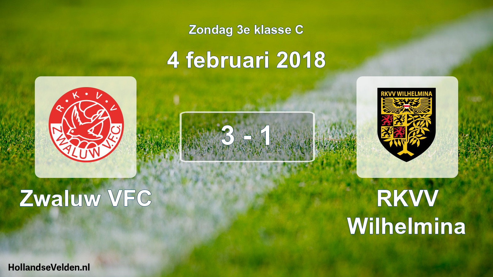 Total number of matches played: Zwaluw VFC - RKVV Wilhelmina 3 - 1 (4 February 2018)
