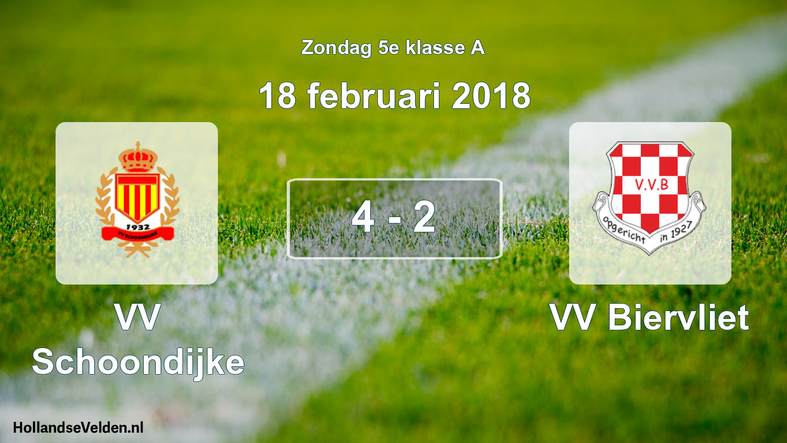 Total number of matches played: VV Schoondijke - VV Biervliet 4 - 2 (18 February 2018)