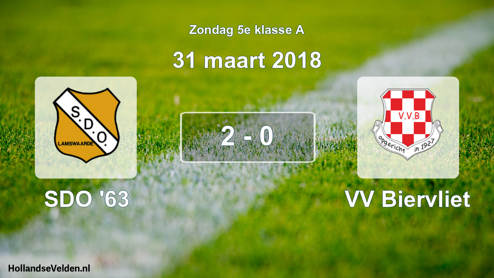Total number of matches played: SDO '63 - VV Biervliet 2 - 0 (31 March 2018)
