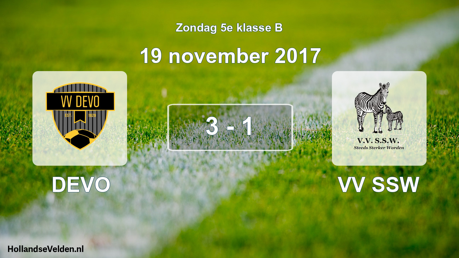Total number of matches played: DEVO - VV SSW 3 - 1 (19 November 2017)