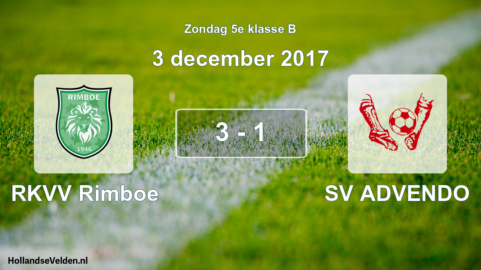 Total number of matches played: RKVV Rimboe - SV ADVENDO 3 - 1 (3 December 2017)