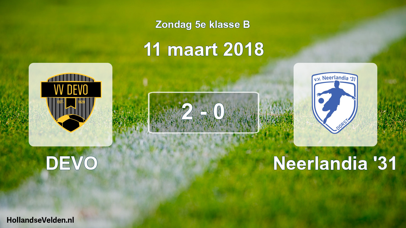 Total number of matches played: DEVO - Neerlandia '31 2 - 0 (11 March 2018)