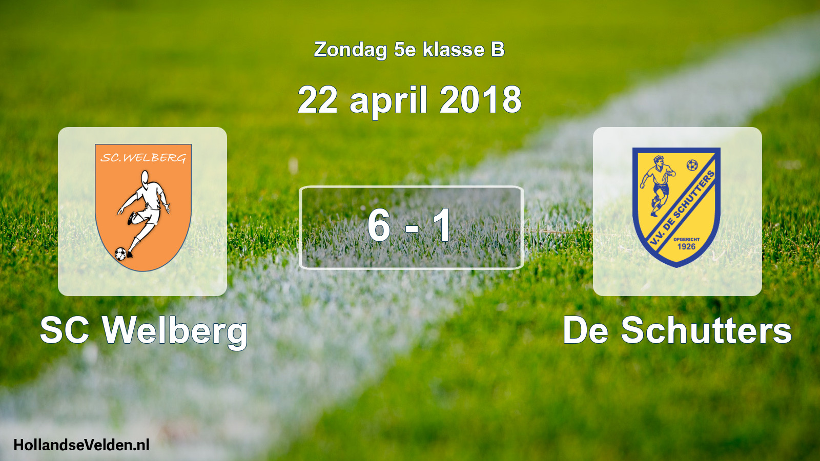Total number of matches played: SC Welberg - De Schutters 6 - 1 (22 April 2018)