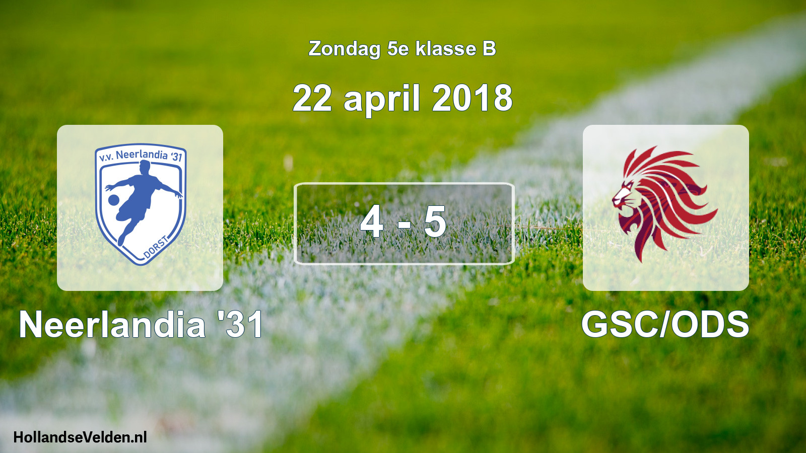 Total number of matches played: Neerlandia '31 - GSC/ODS 4 - 5 (22 April 2018)