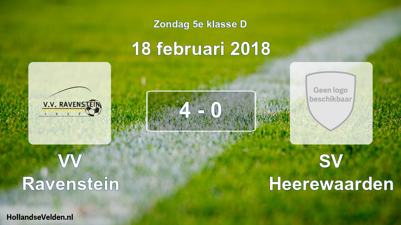 Total number of matches played: VV Ravenstein - SV Heerewaarden 4 - 0 (18 February 2018)