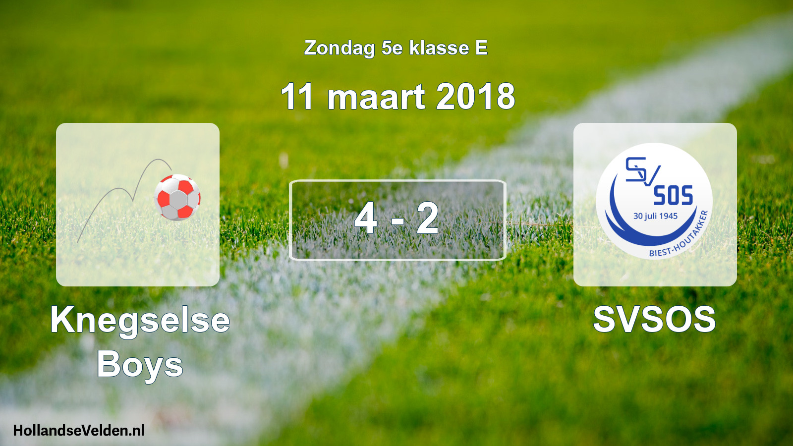 Total number of matches played: Knegselse Boys - SVSOS 4 - 2 (11 March 2018)