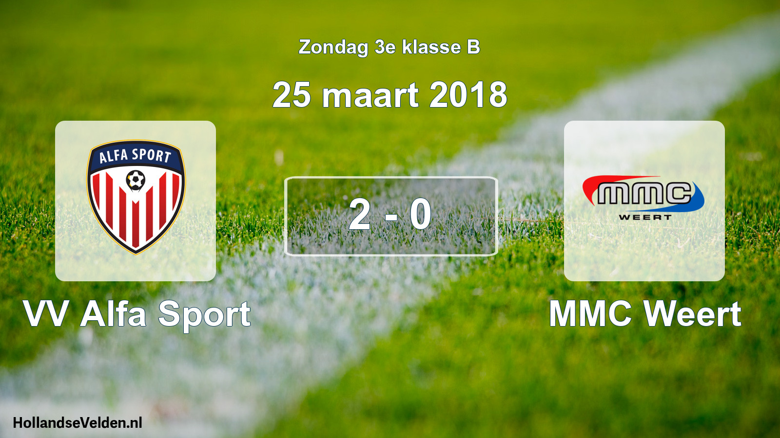 Total number of matches played: VV Alfa Sport - MMC Weert 2 - 0 (25 March 2018)