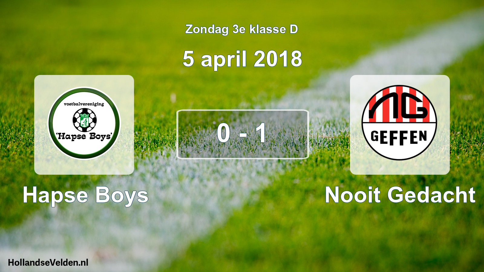 Total number of matches played: Hapse Boys - Nooit Gedacht 0 - 1 (5 April 2018)