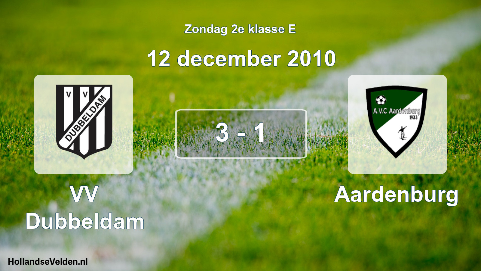 Total number of matches played: VV Dubbeldam - Aardenburg 3 - 1 (12 December 2010)
