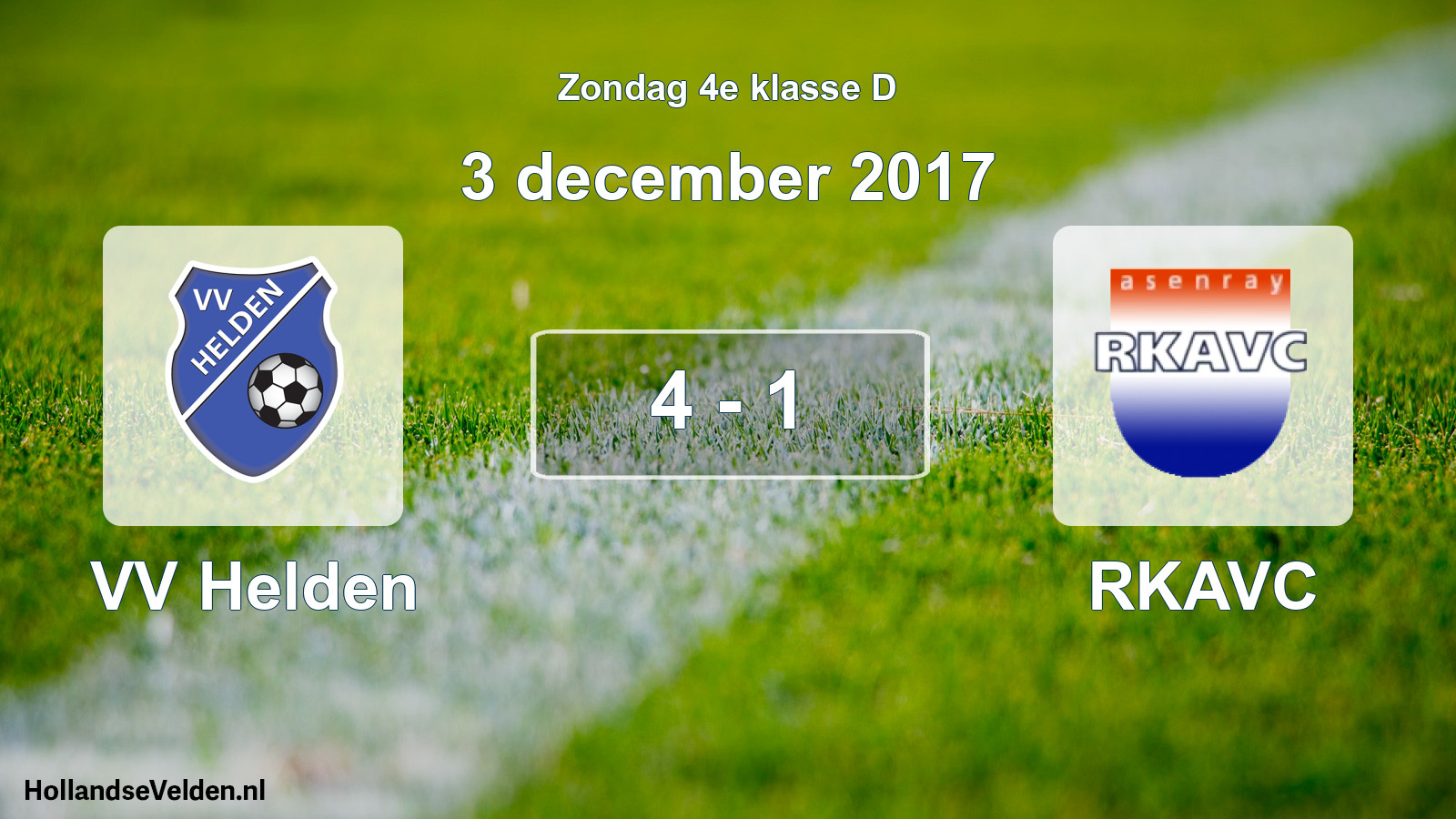 Total number of matches played: VV Helden - RKAVC 4 - 1 (3 December 2017)