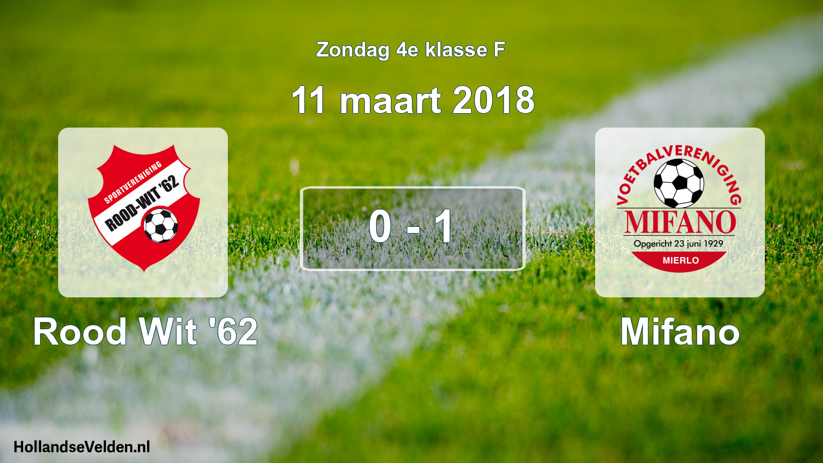 Total number of matches played: Rood Wit '62 - Mifano 0 - 1 (11 March 2018)
