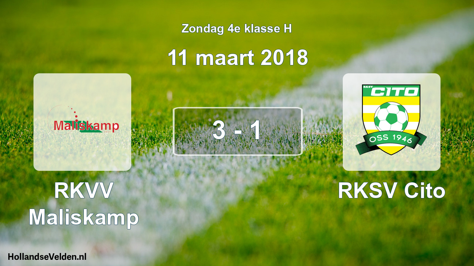 Total number of matches played: RKVV Maliskamp - RKSV Cito 3 - 1 (11 March 2018)