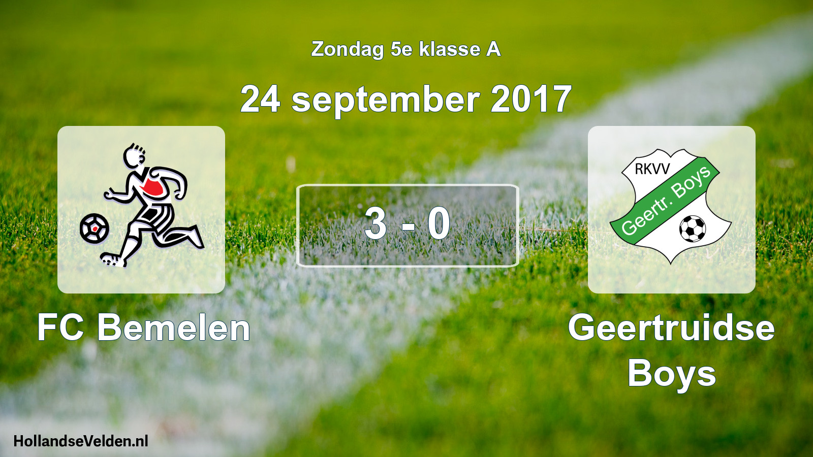 Total number of matches played: FC Bemelen - Geertruidse Boys 3 - 0 (24 September 2017)