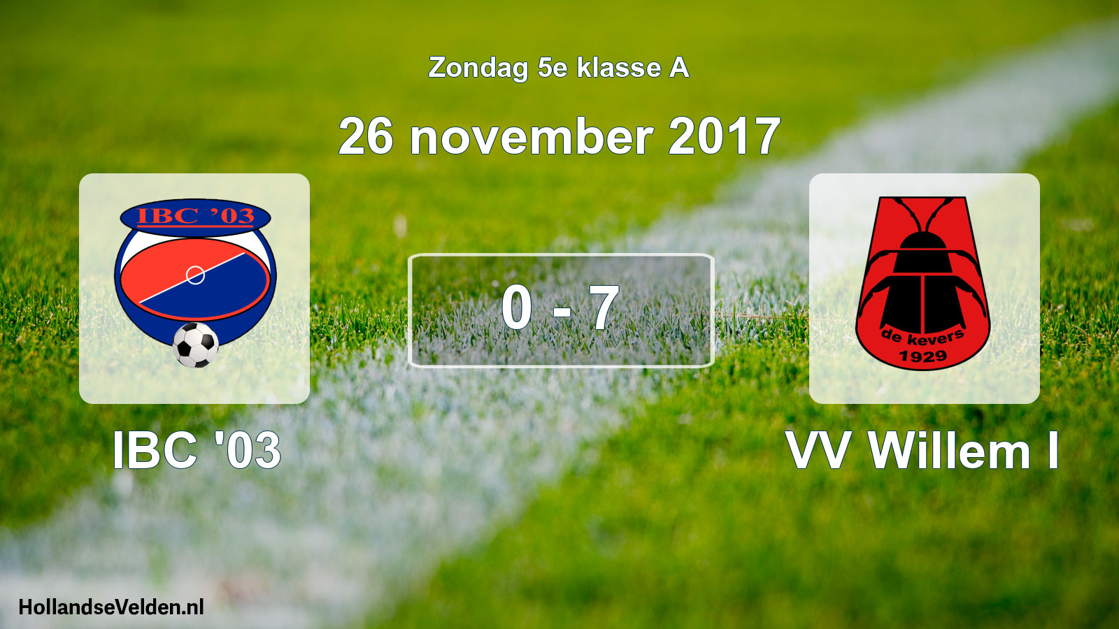 Total number of matches played: IBC '03 - VV Willem I 0 - 7 (26 November 2017)