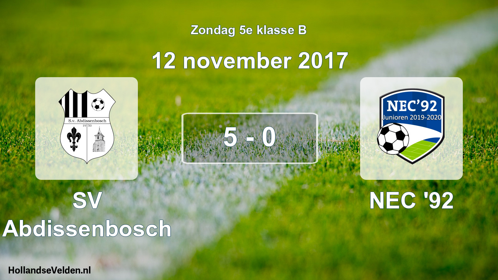 Total number of matches played: SV Abdissenbosch - NEC '92 5 - 0 (12 November 2017)
