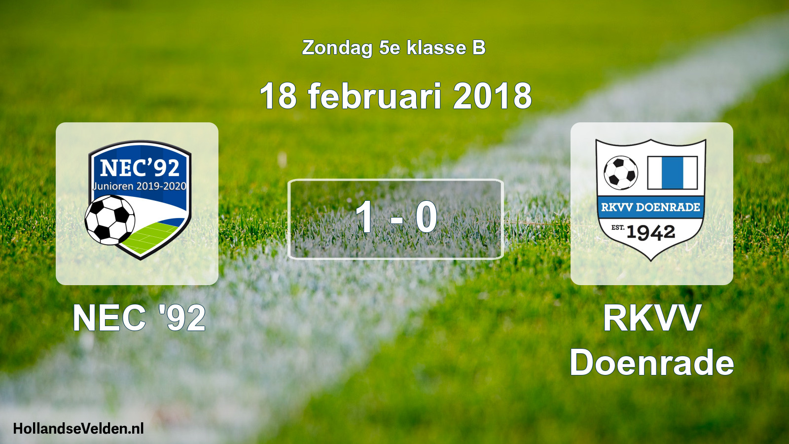 Total number of matches played: NEC '92 - RKVV Doenrade 1 - 0 (18 February 2018)
