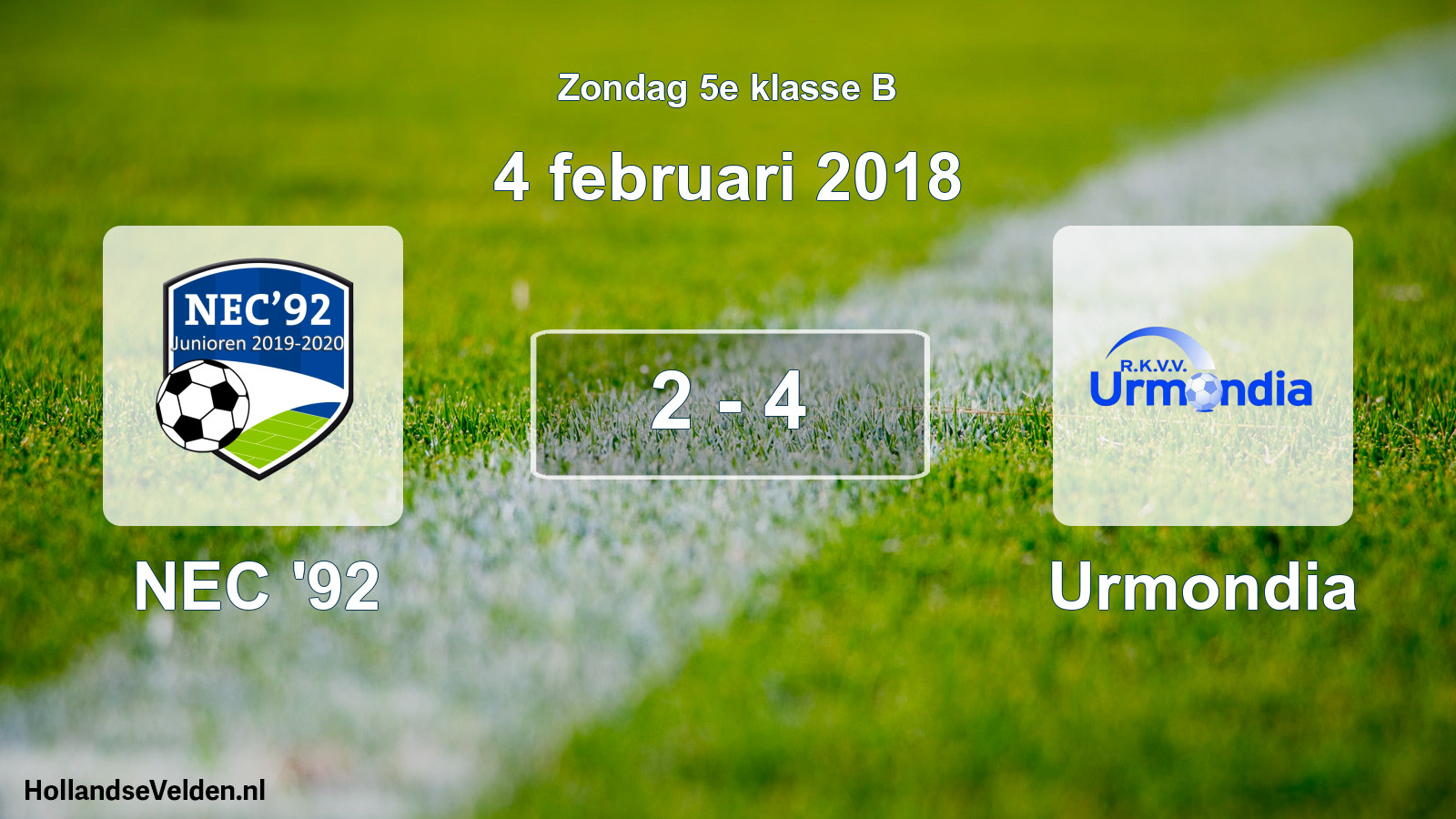 Total number of matches played: NEC '92 - Urmondia 2 - 4 (4 February 2018)