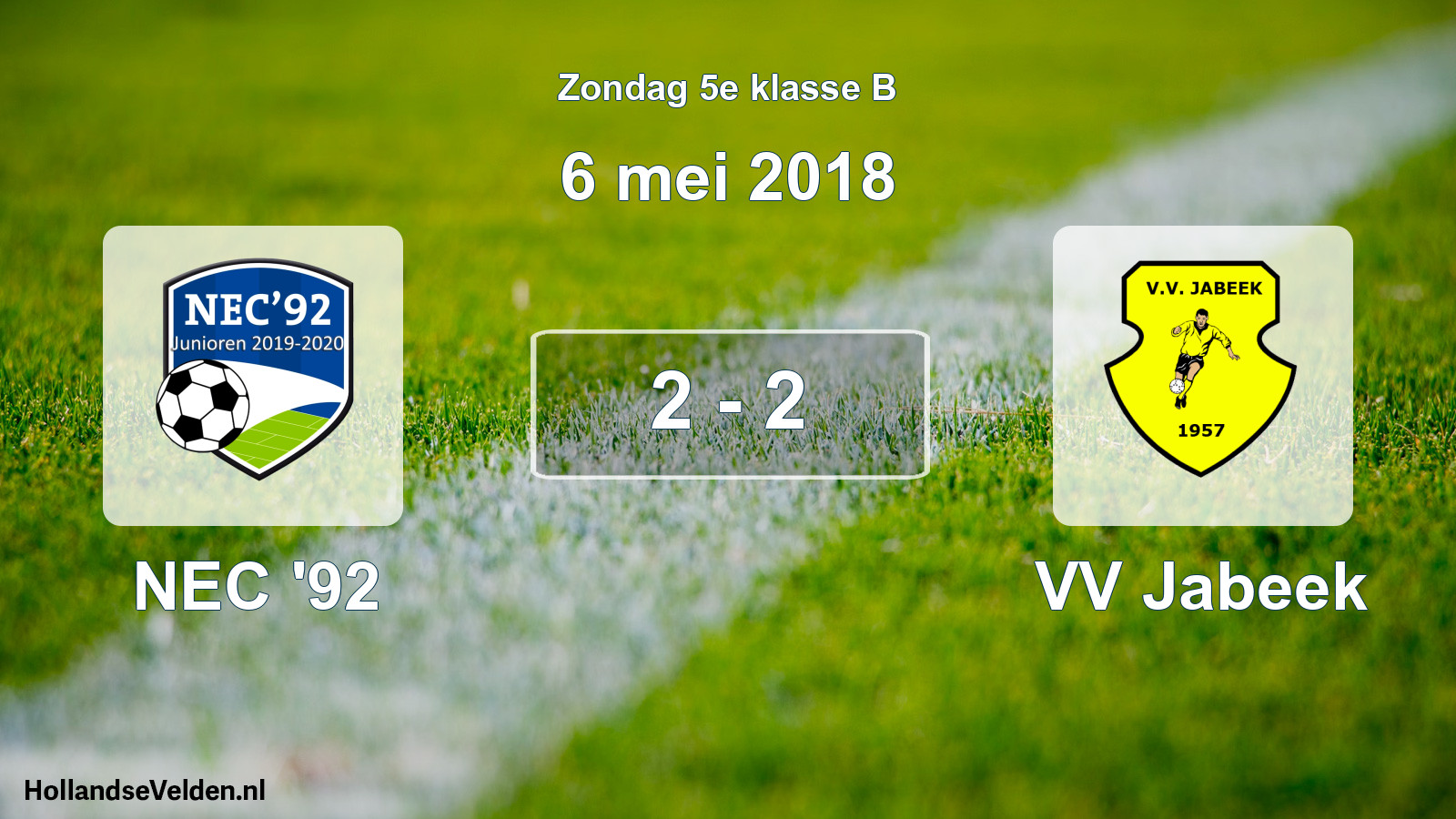 Total number of matches played: NEC '92 - VV Jabeek 2 - 2 (6 May 2018)