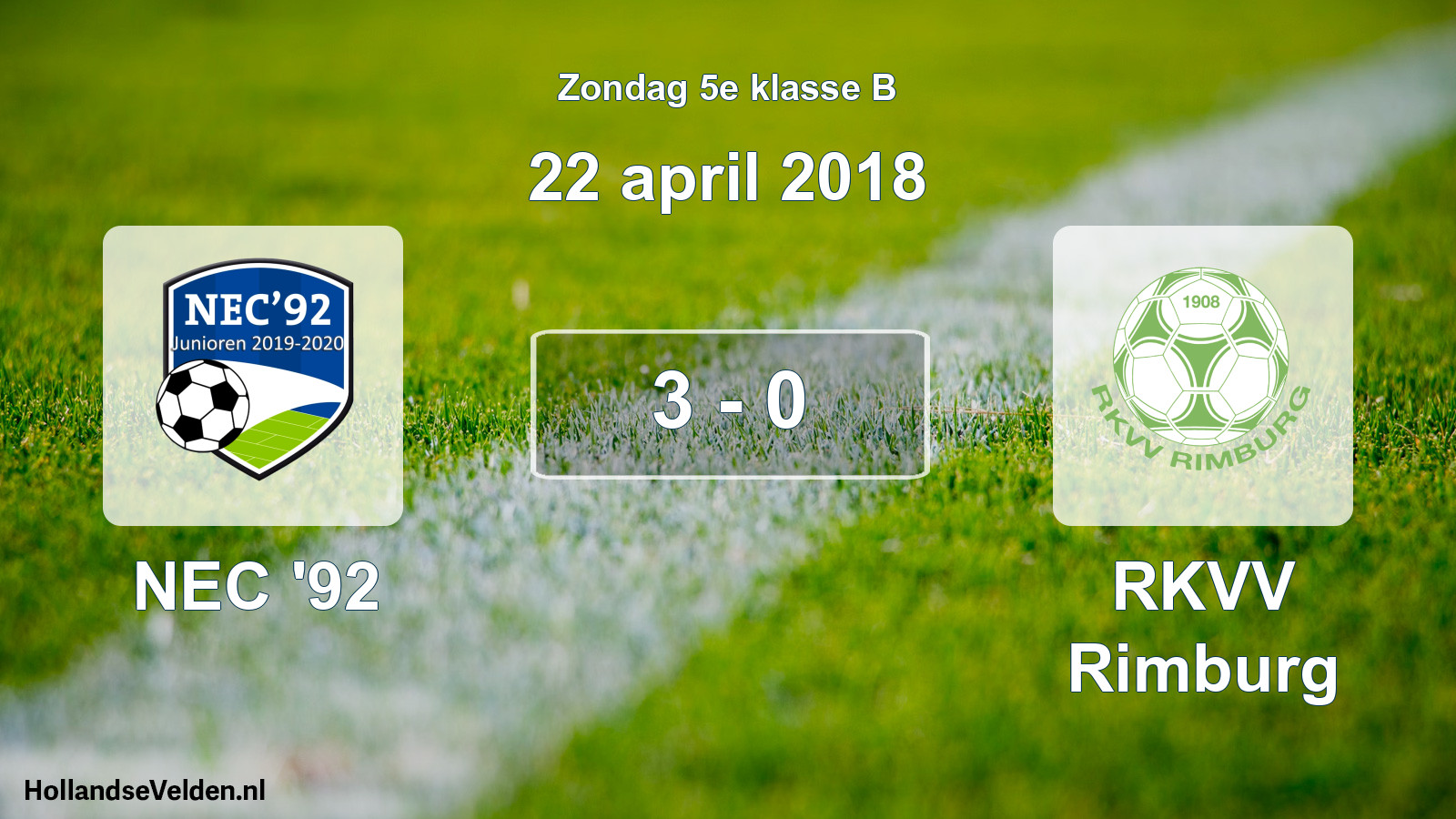 Total number of matches played: NEC '92 - RKVV Rimburg 3 - 0 (22 April 2018)